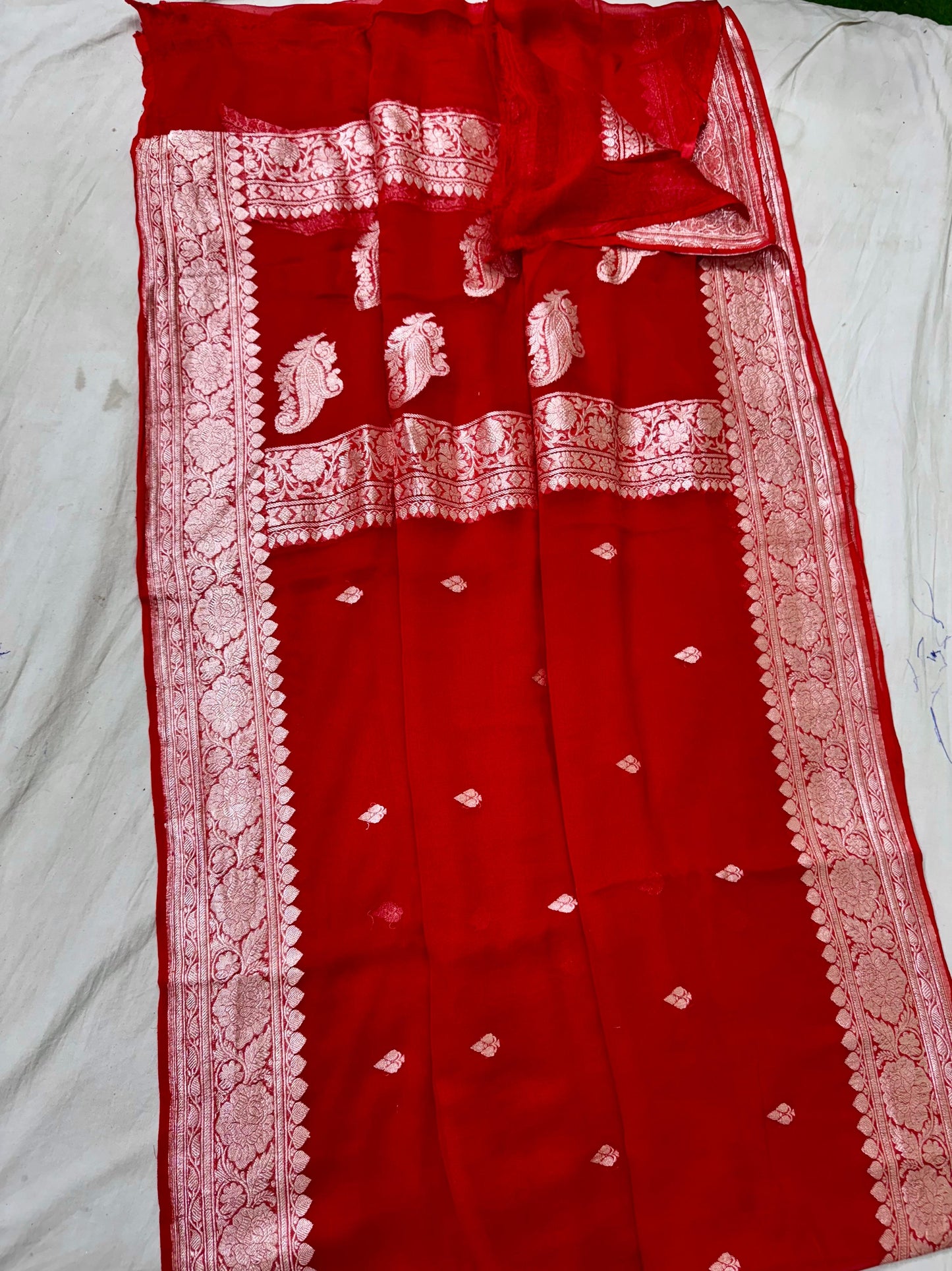 Red pure banarasi georgette chiffon sarees