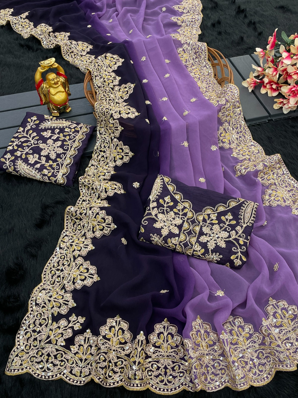 Faux shaded sequence work georgette sarees