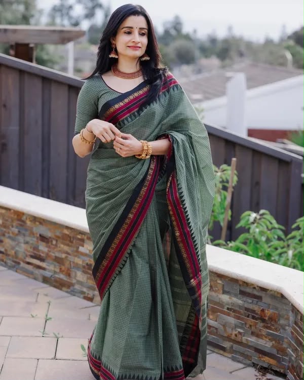Green Narayanpet cotton checks sarees
