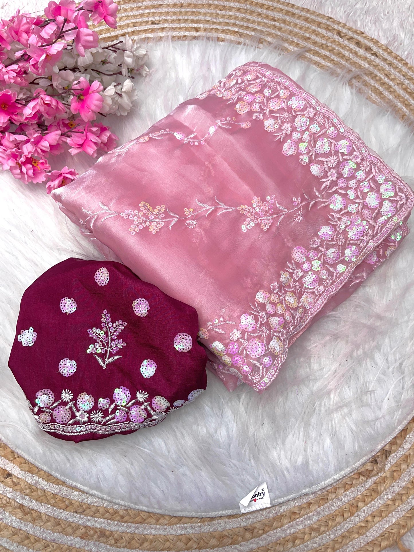 Soft jimmy choo satin sequence sarees