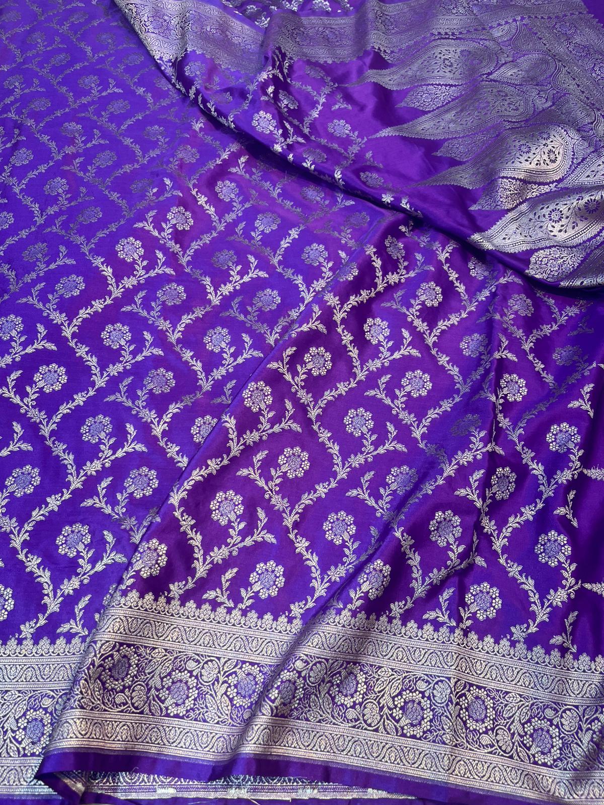 Dark purple pure banarasi mashru silk sarees