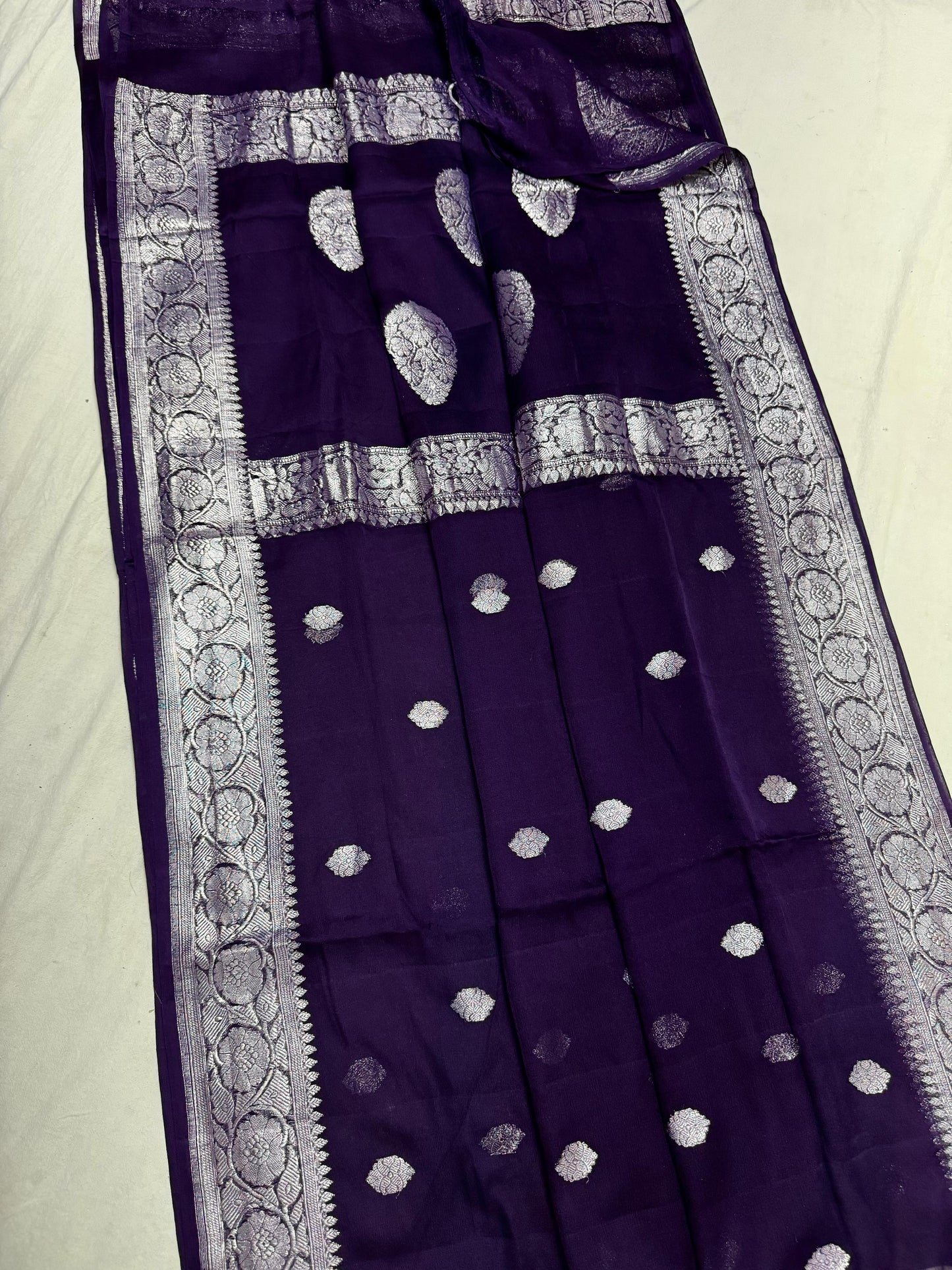 Deep violet pure banarasi georgette chiffon sarees