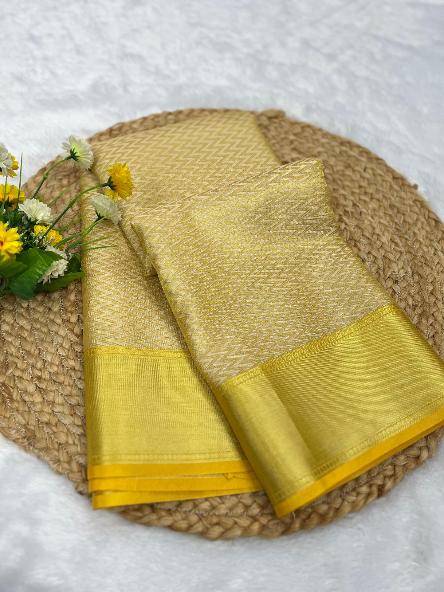 Golden yellow banarasi tissue silk sarees