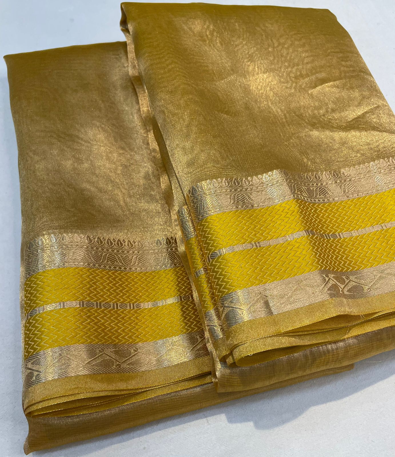 Gold with yellow pure metallic double tissue organza sarees