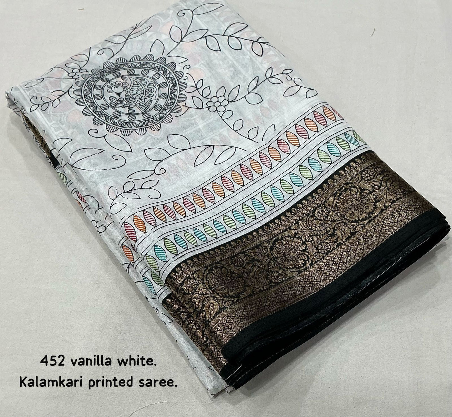 White Fancy kalamkari sarees
