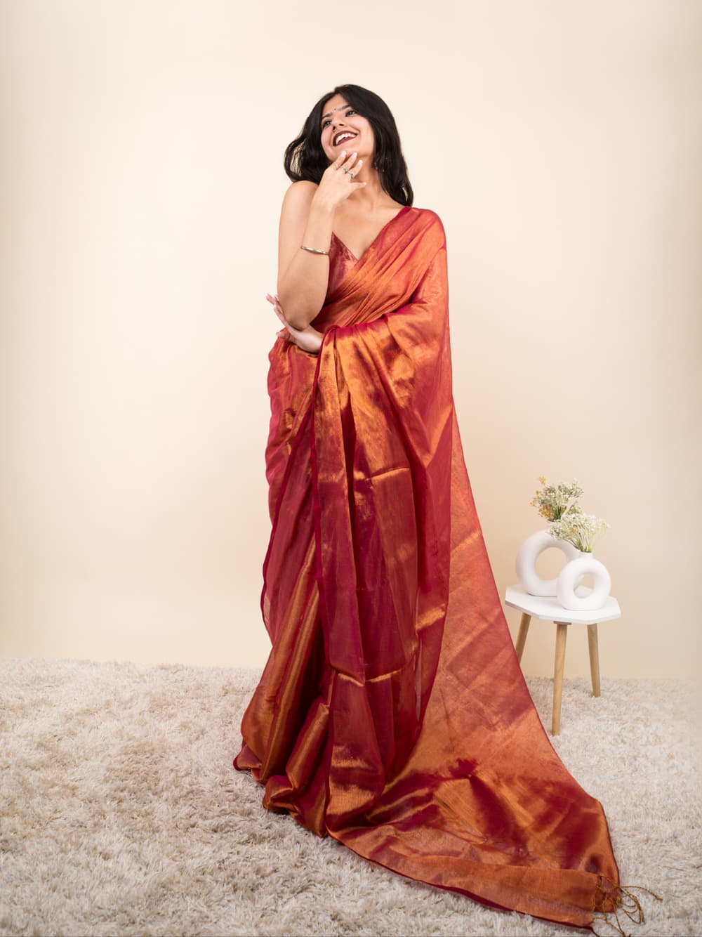 Red khadi Tissue cotton sarees