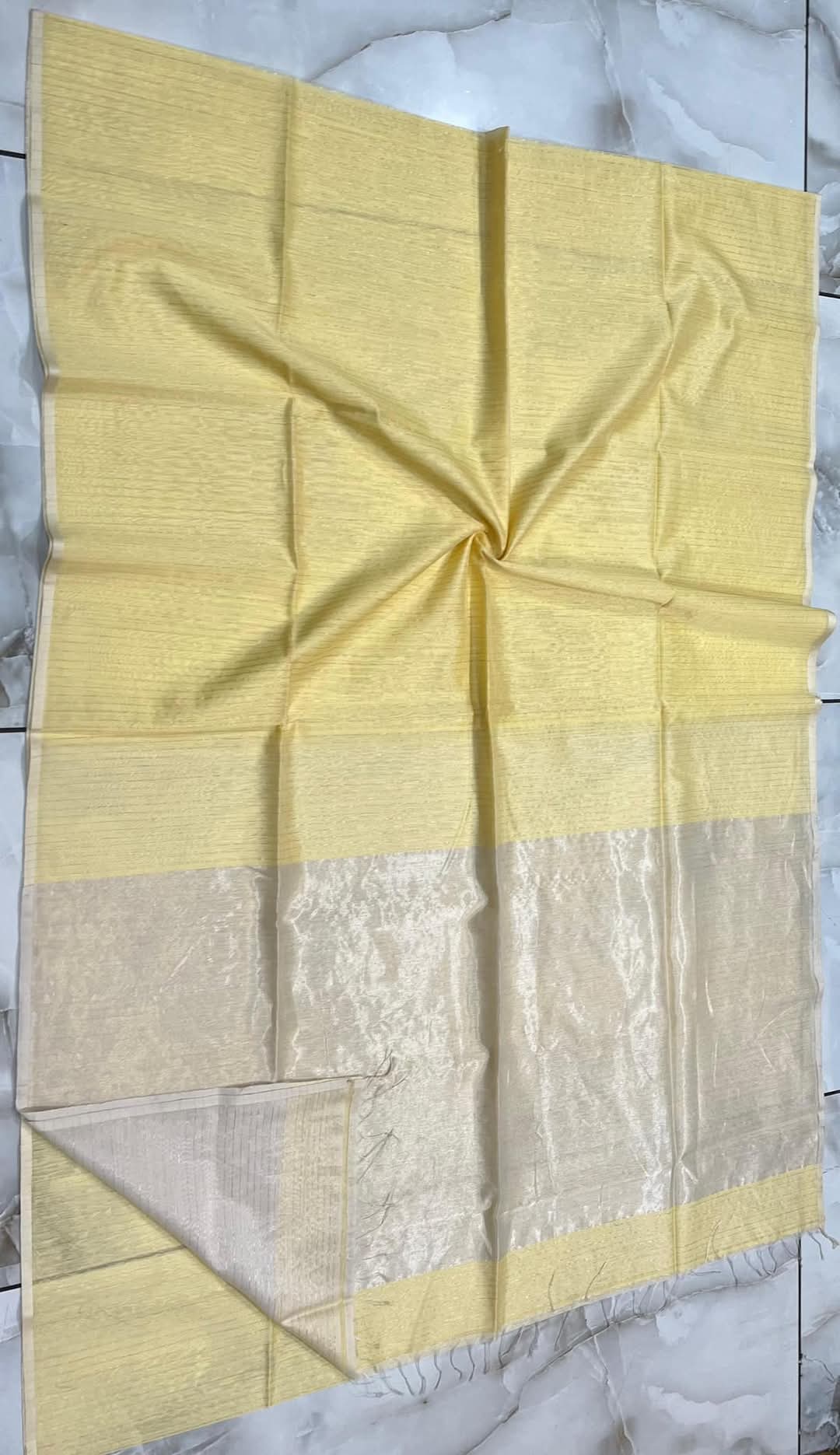 Pastel yellow semi silk striped sarees