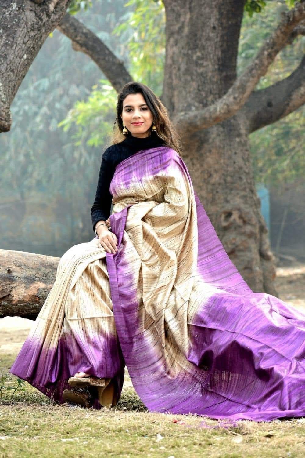 Pure handloom Tussar Ghicha silk sarees