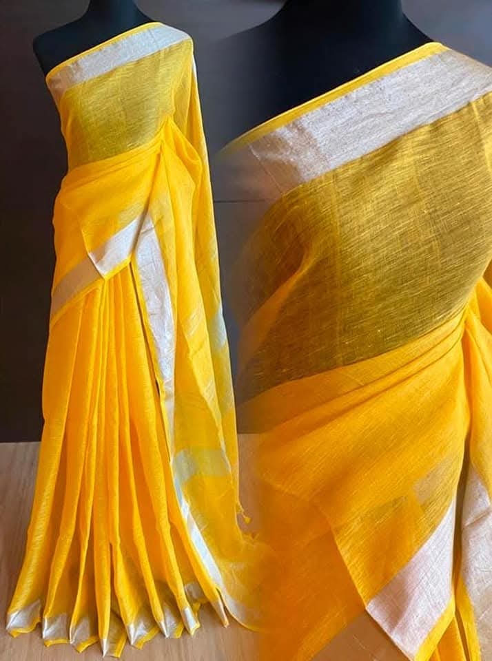 Pure linen sarees with zari border