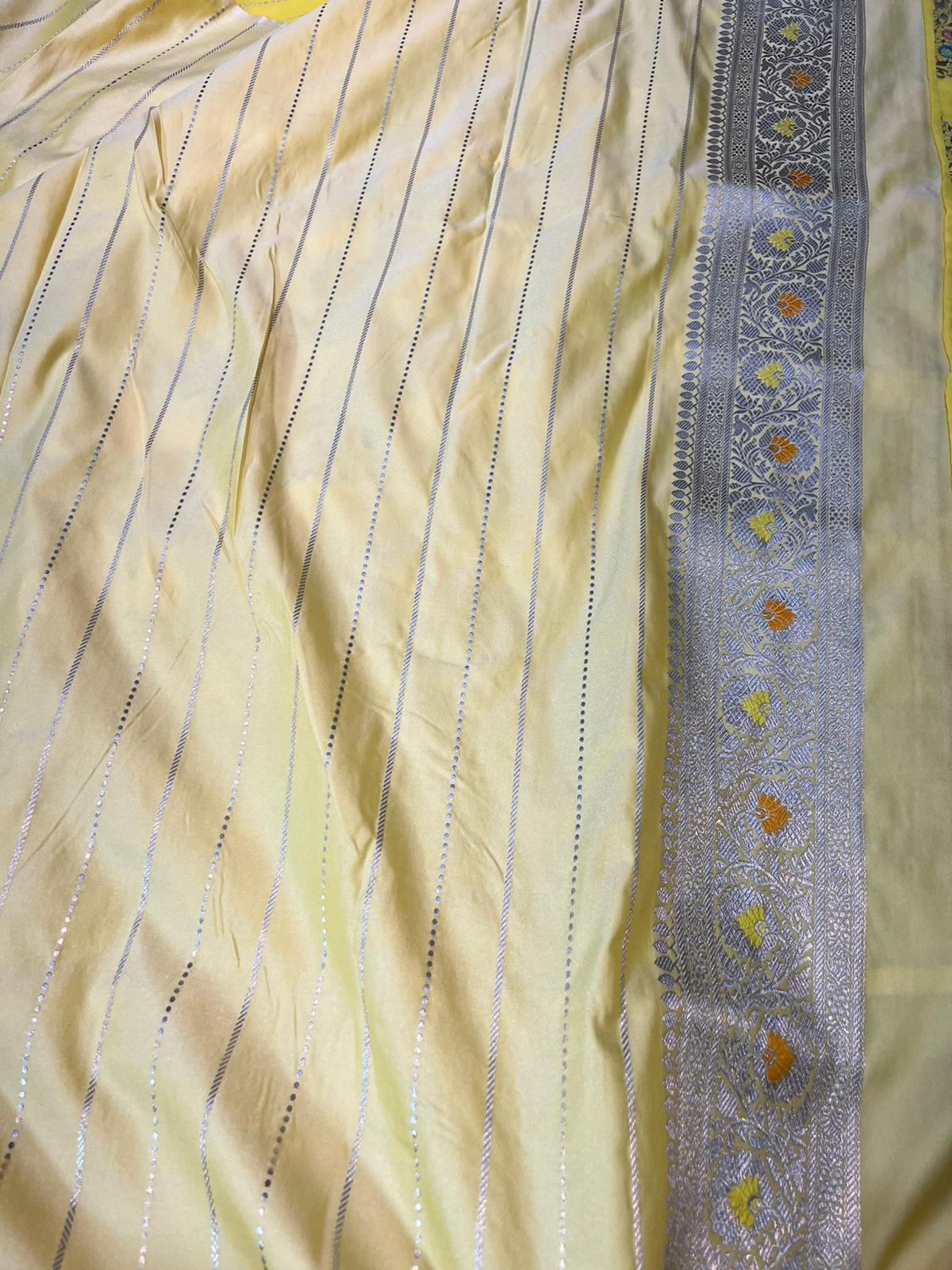 Light yellow pure banarasi mashru silk sarees