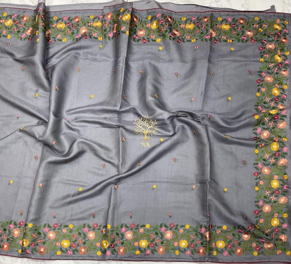 Tussar Munga silk embroidery sarees