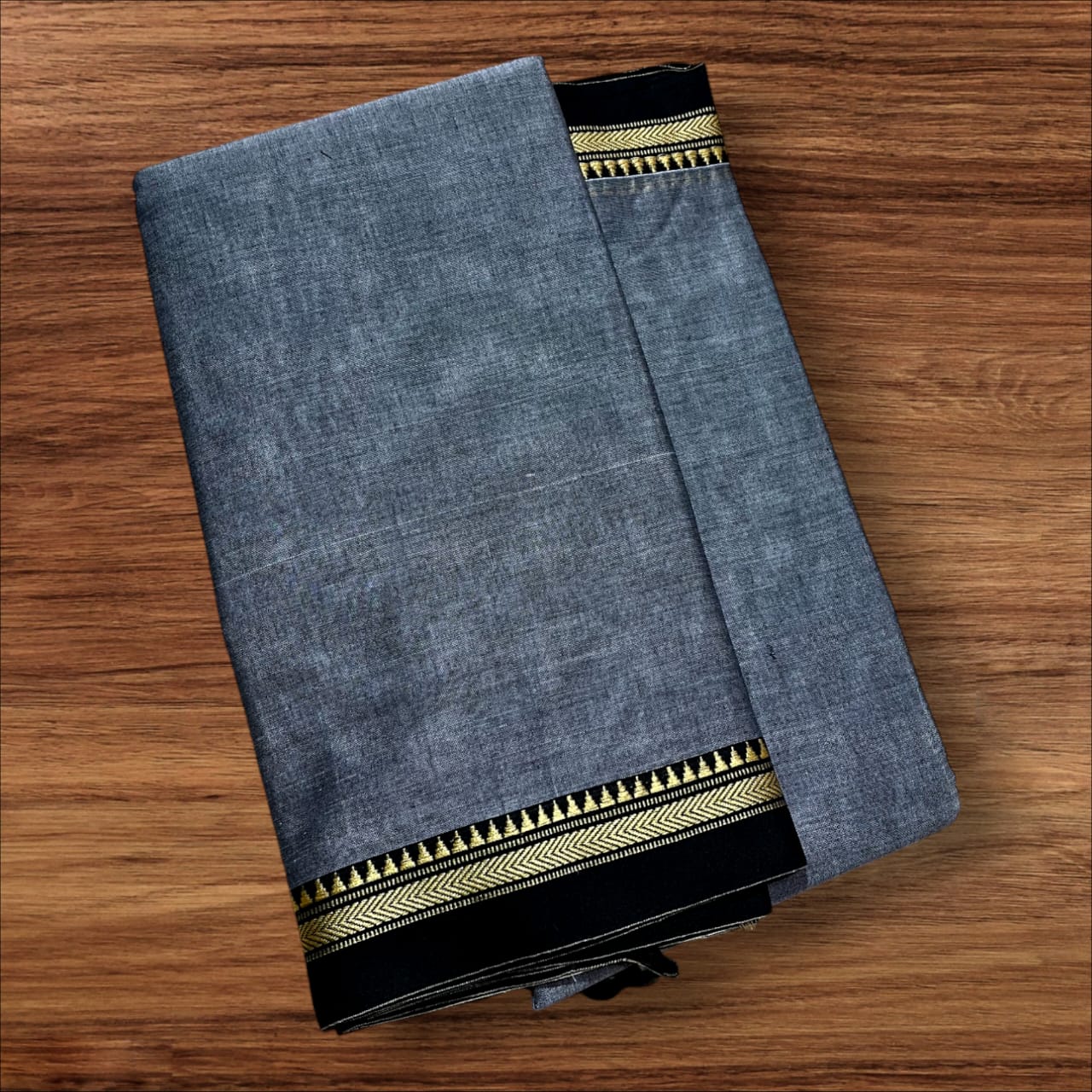 Elephant gray with black mercerised Narayanpet Cotton sarees with thin border