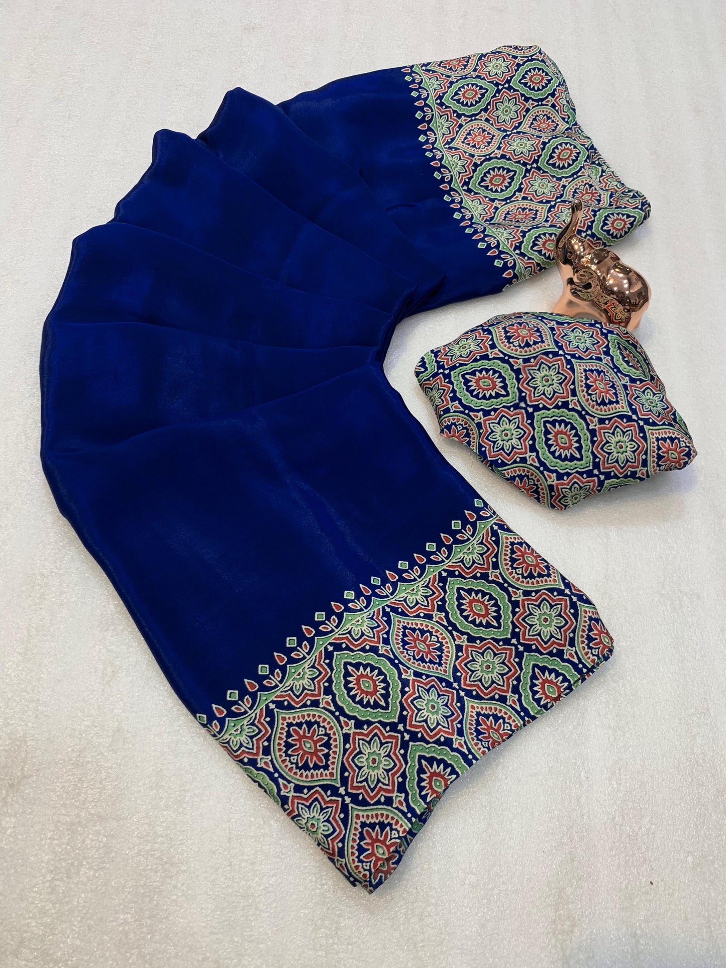 Pure crepe satin ajrakh sarees