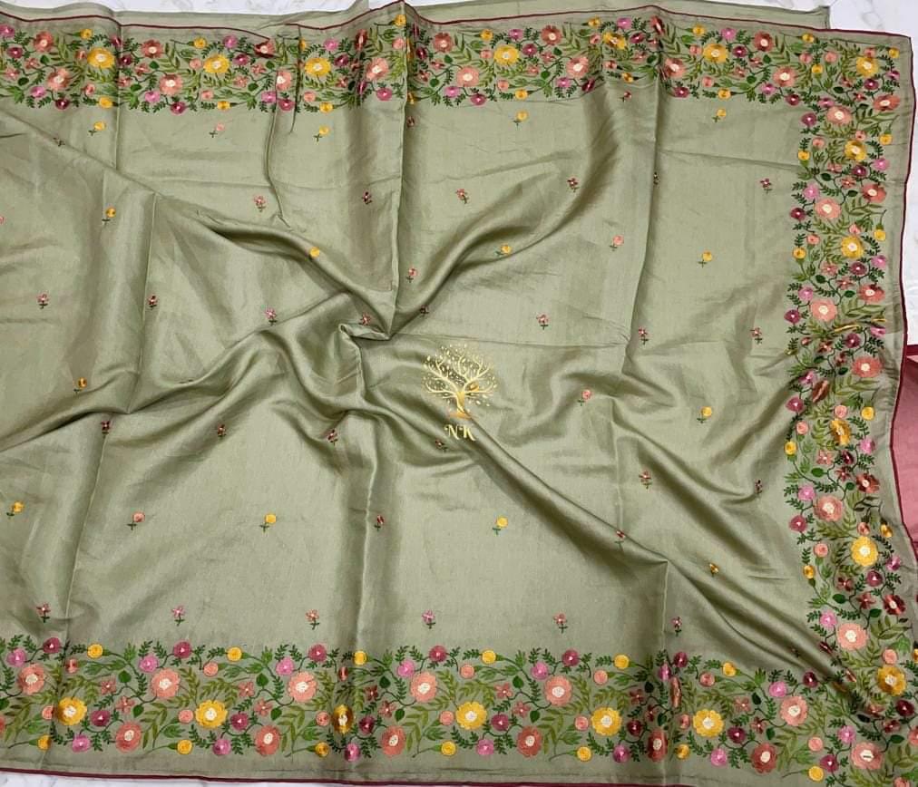 Tussar Munga silk embroidery sarees
