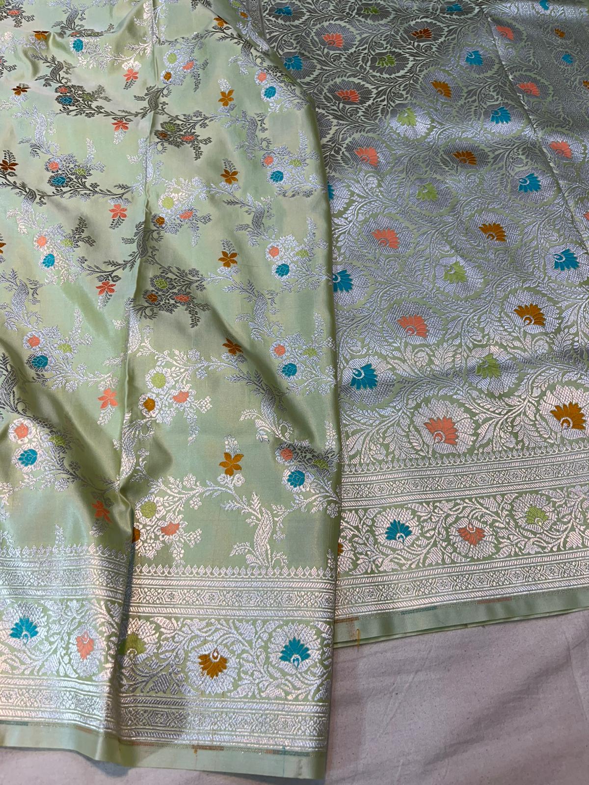 Pastel green pure banarasi mashru silk sarees