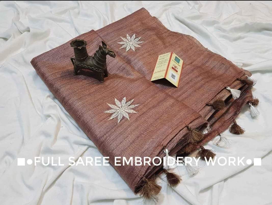 Pure Tussar Ghicha Embroidery sarees
