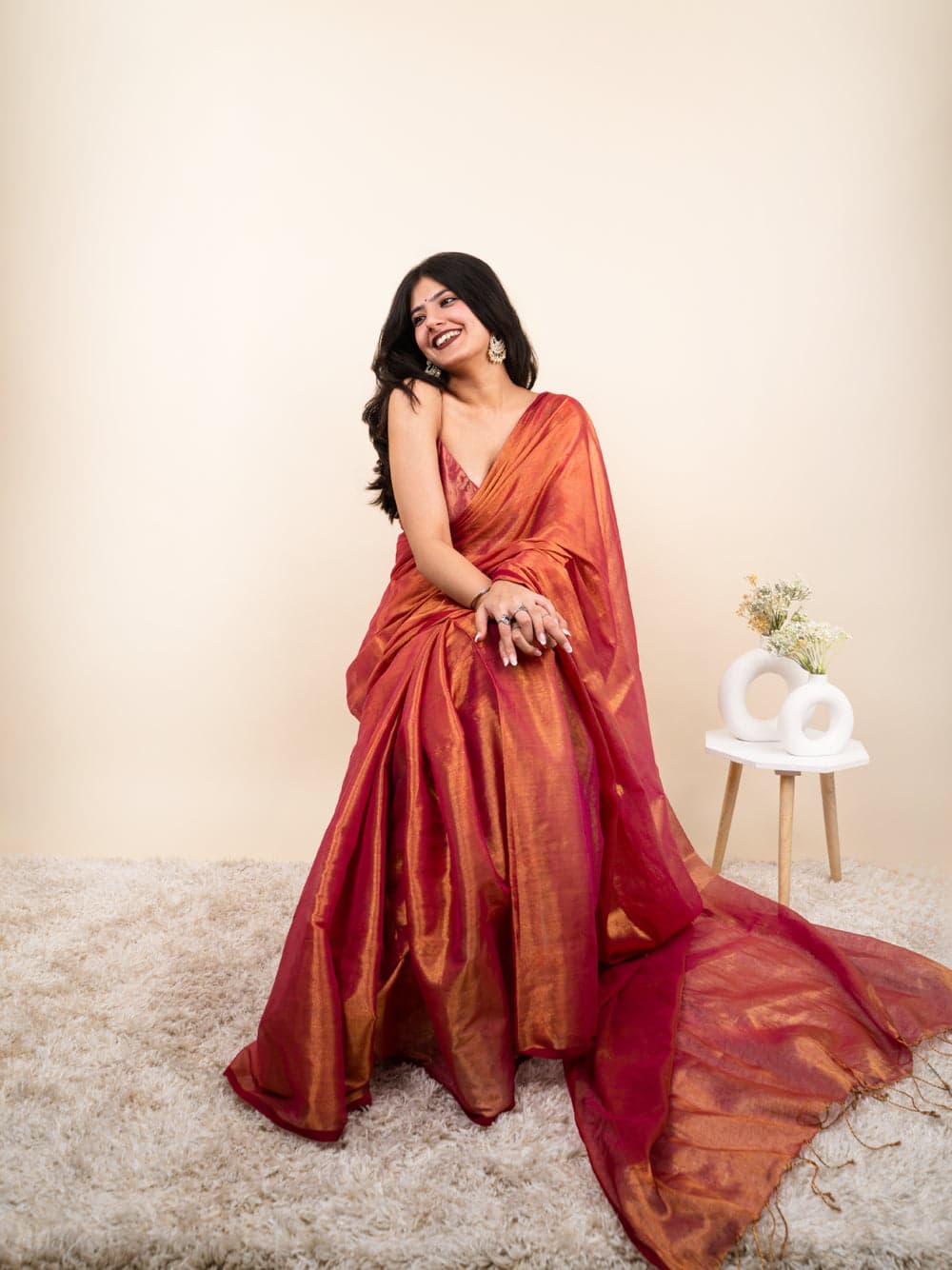 Red khadi Tissue cotton sarees
