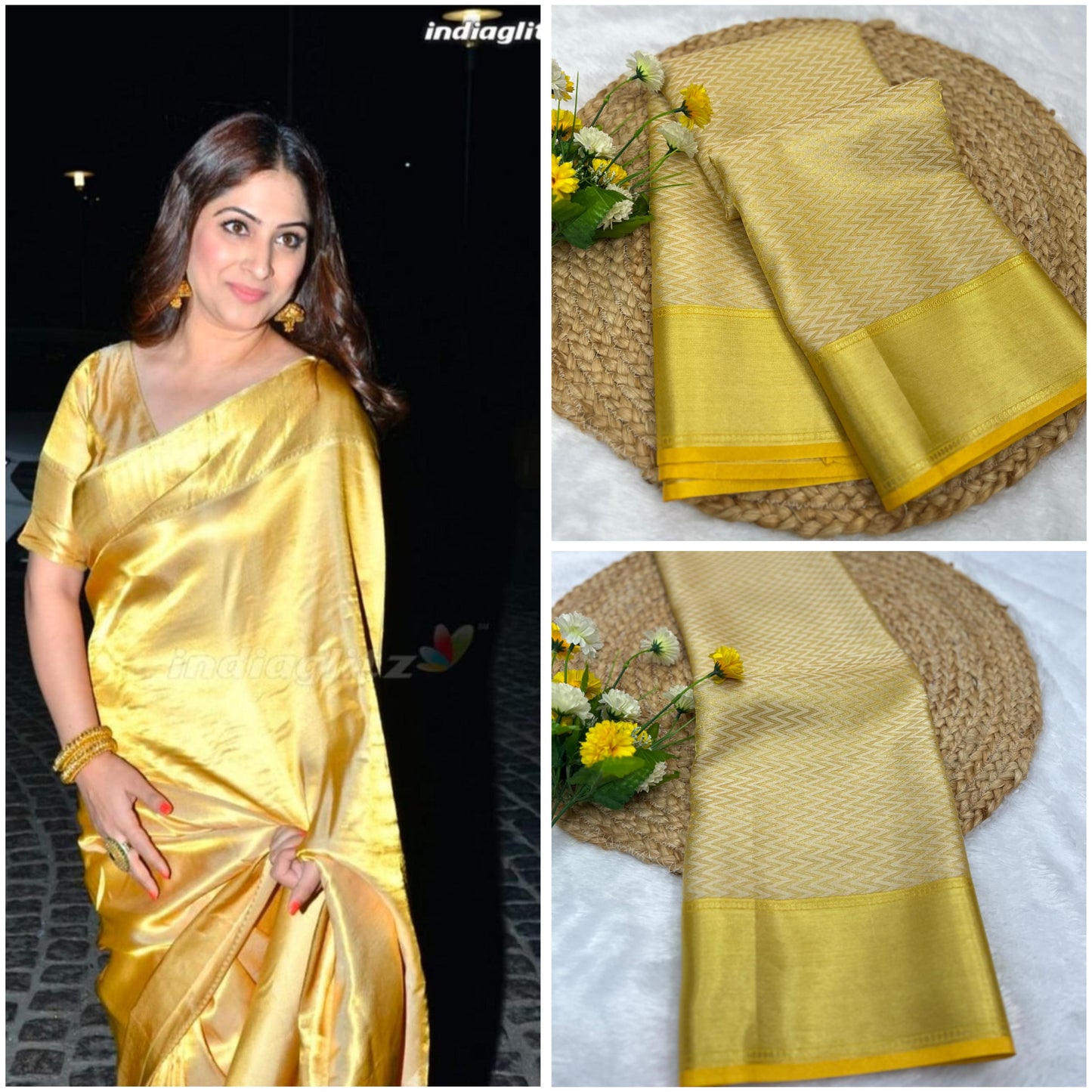 Golden yellow banarasi tissue silk sarees