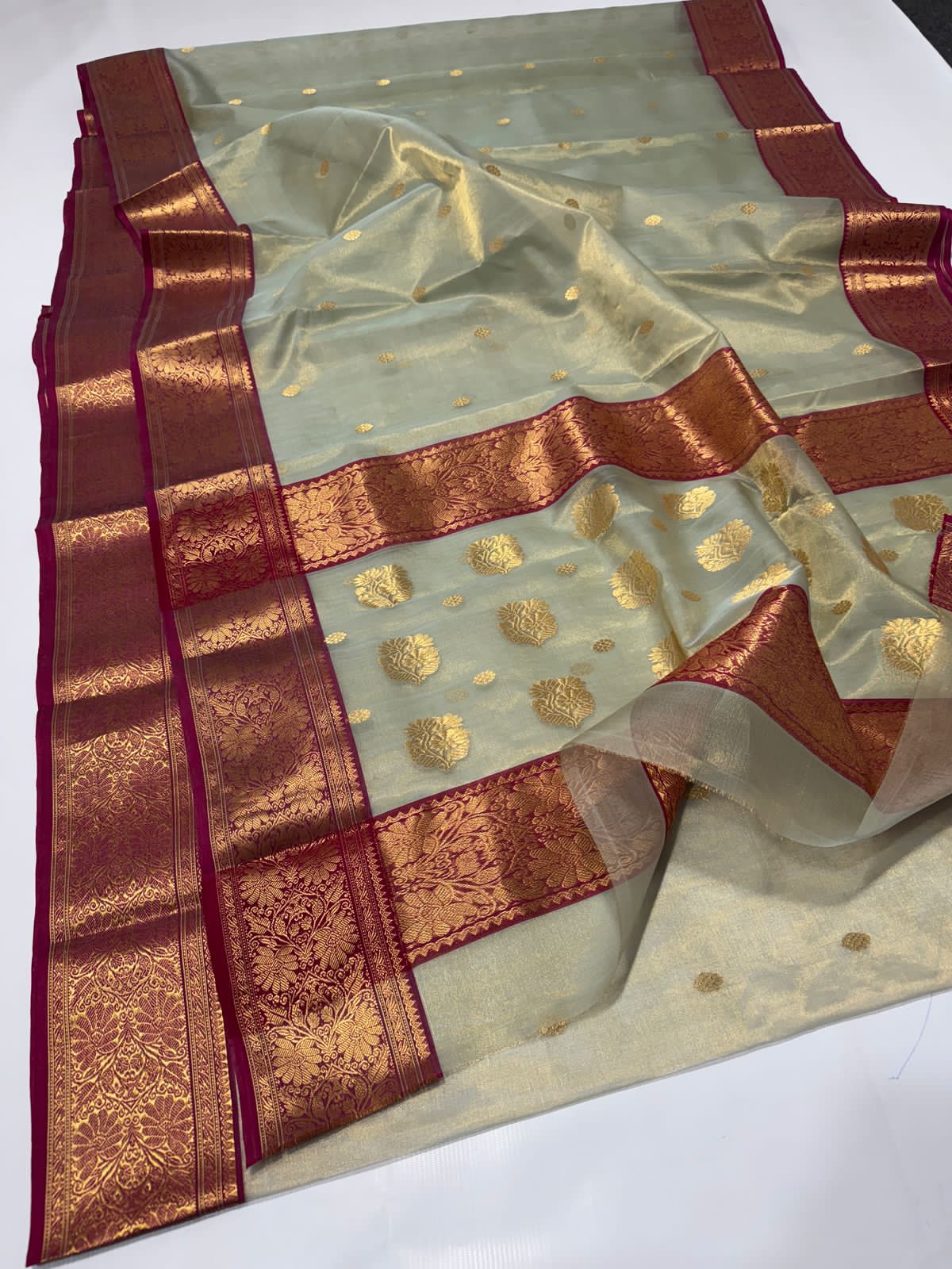 Pastel green chanderi tissue silk sarees