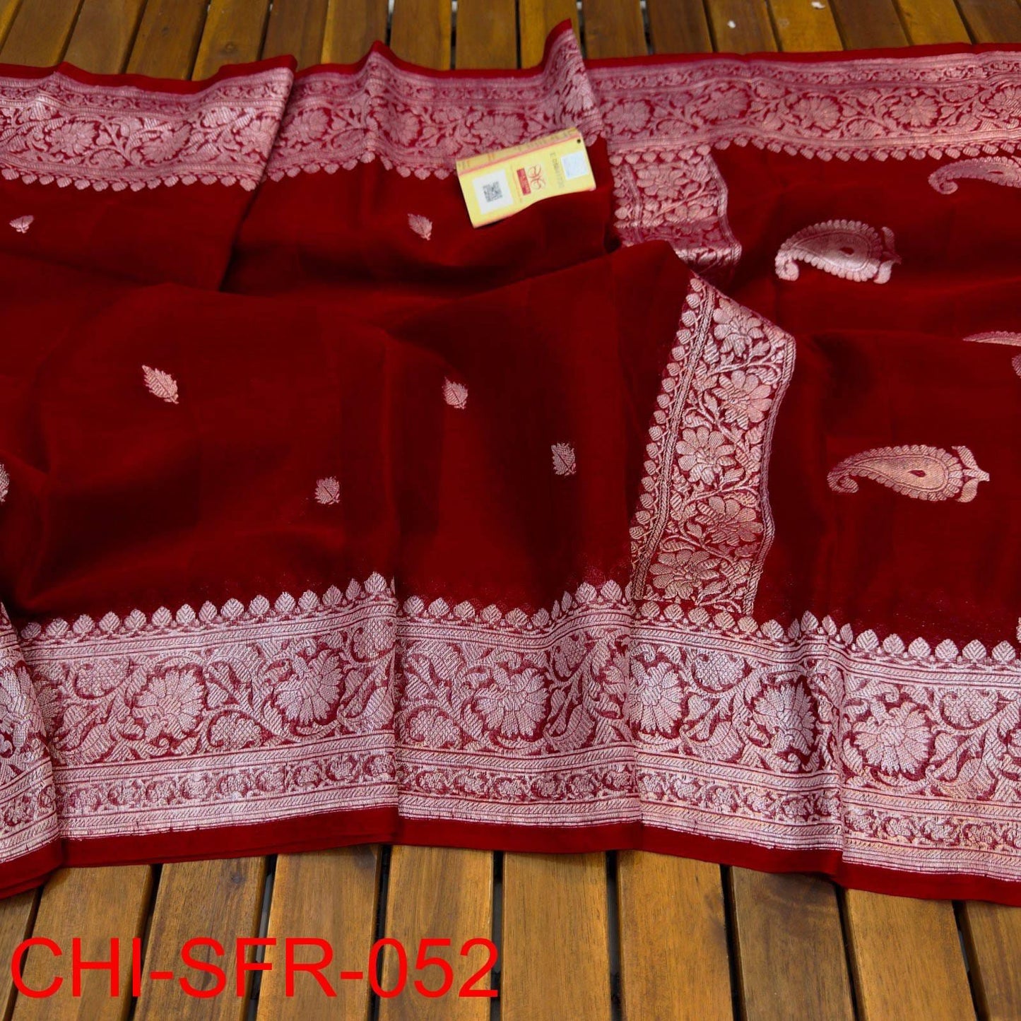 Dark chilli red pure banarasi georgette chiffon sarees