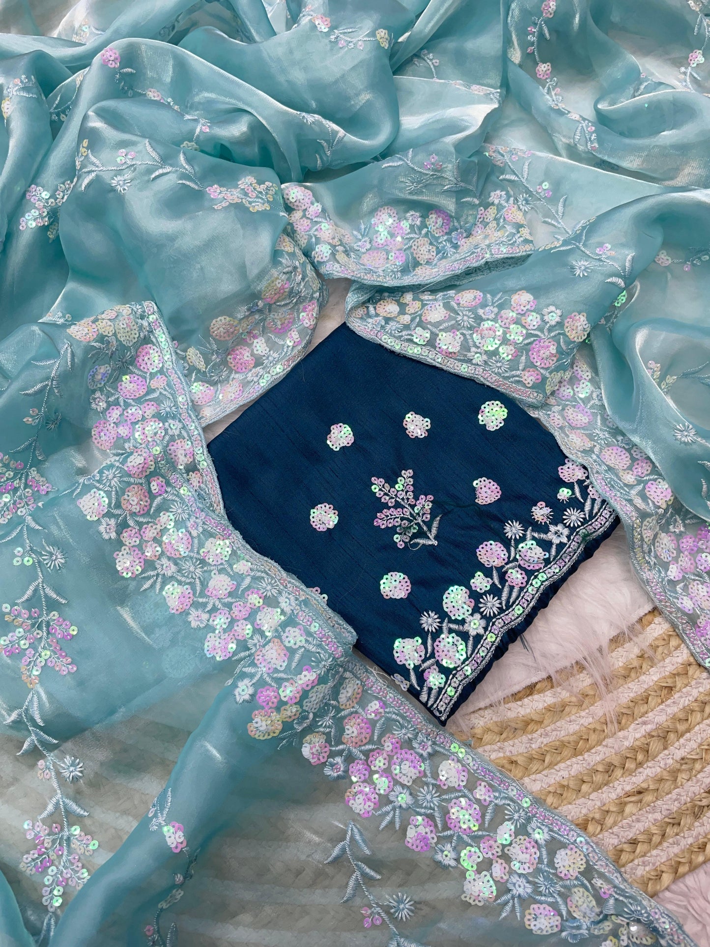 Soft jimmy choo satin sequence sarees