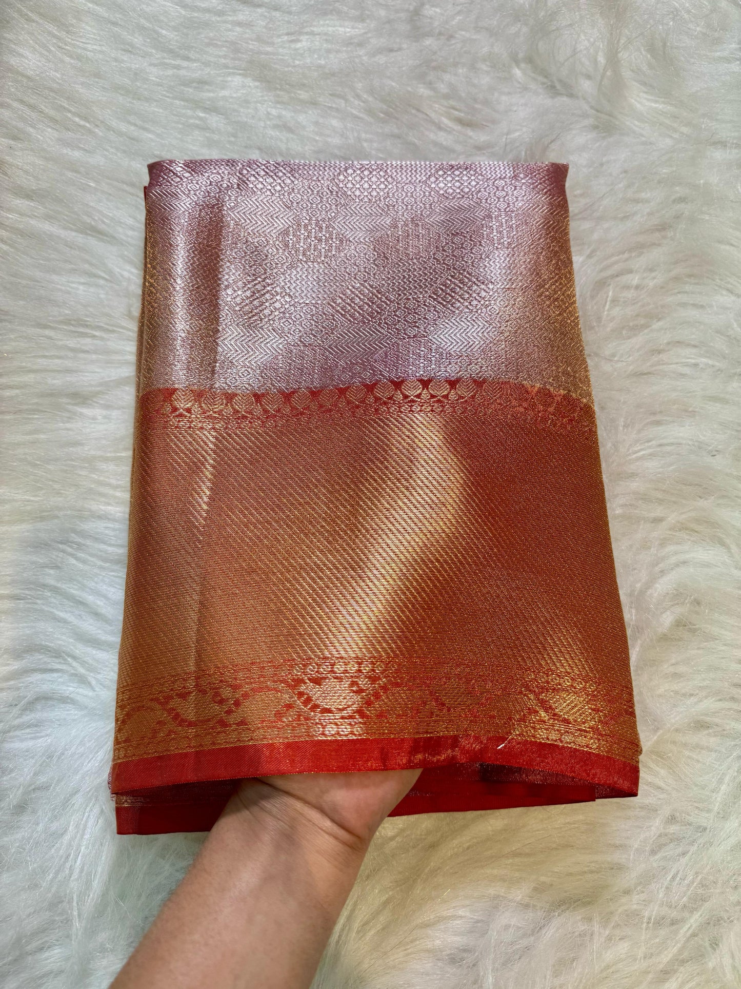 Pinkish gold Banarasi tissue silk sarees
