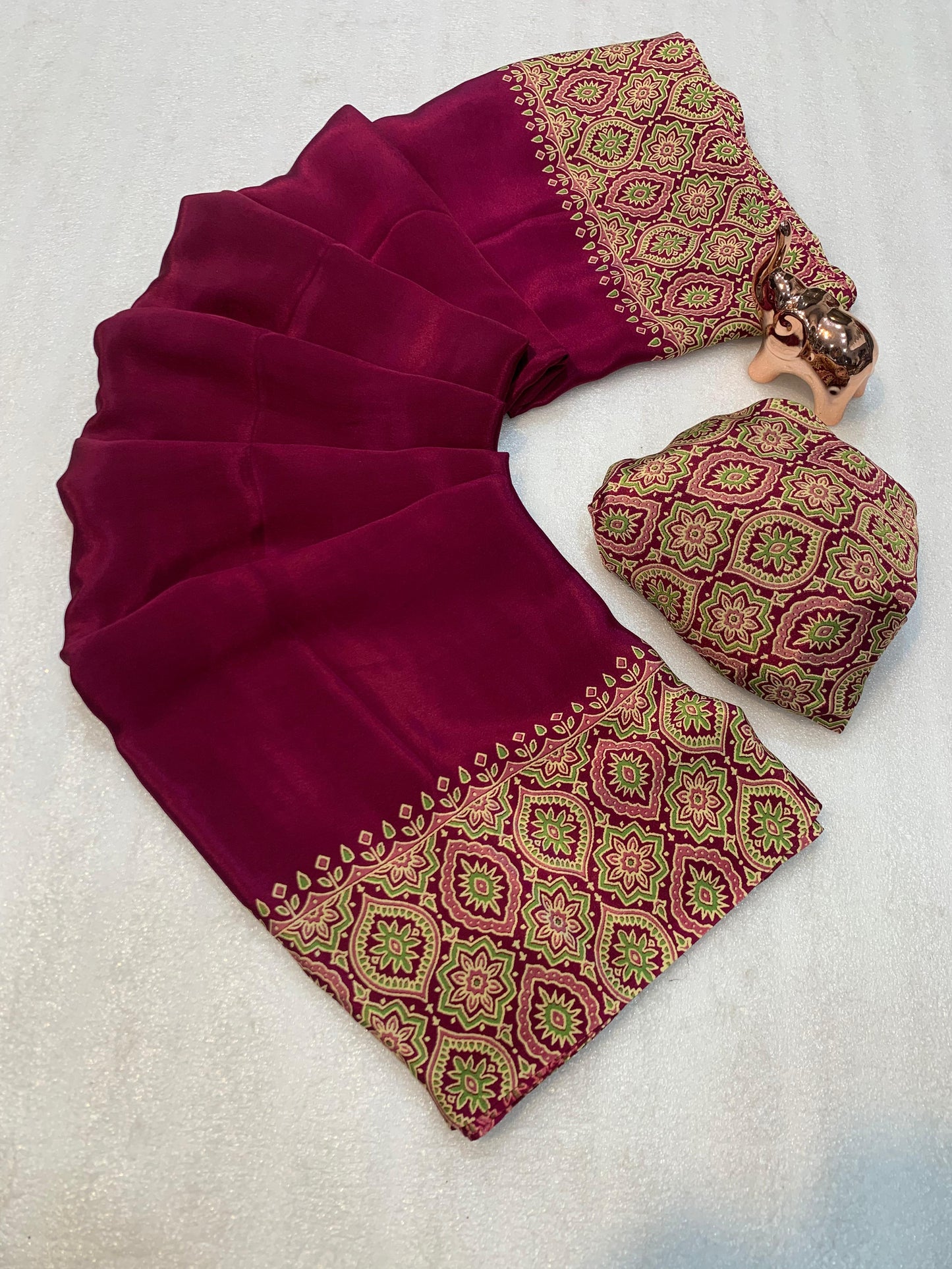 Pure crepe satin ajrakh sarees
