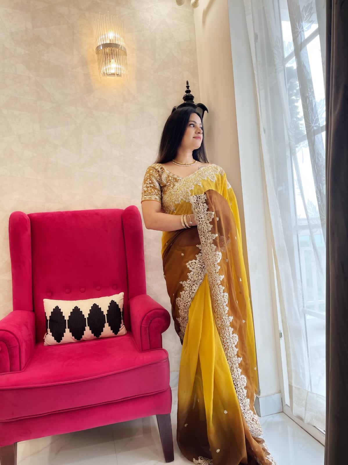 Faux shaded sequence work georgette sarees