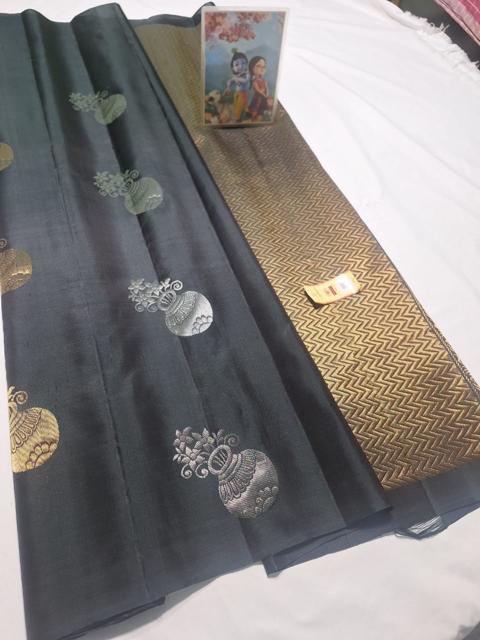 Black Pure kanchipuram soft silk sarees