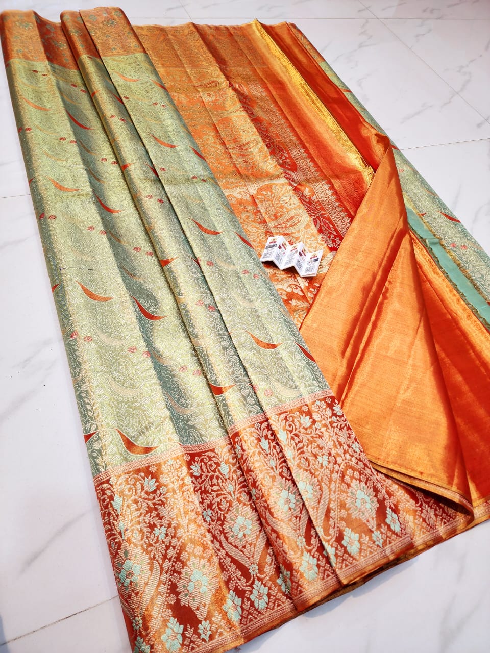 Pastel green pure kanchipuram bridal silk sarees