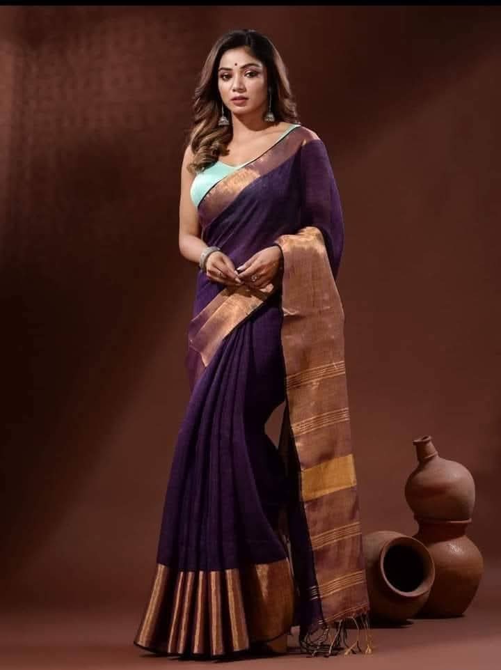 Linen big border sarees