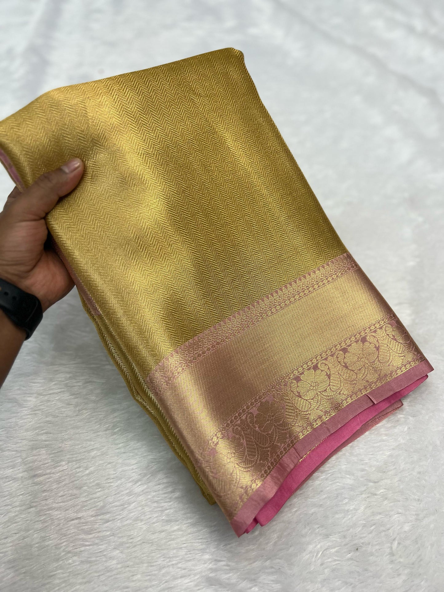 Plain gold Banarasi katan tissue silk sarees