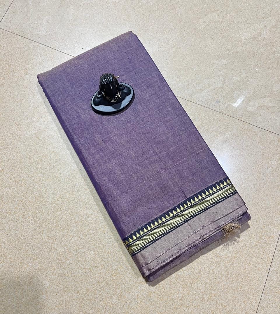Dark Lilac mercerised Narayanpet Cotton sarees with thin border