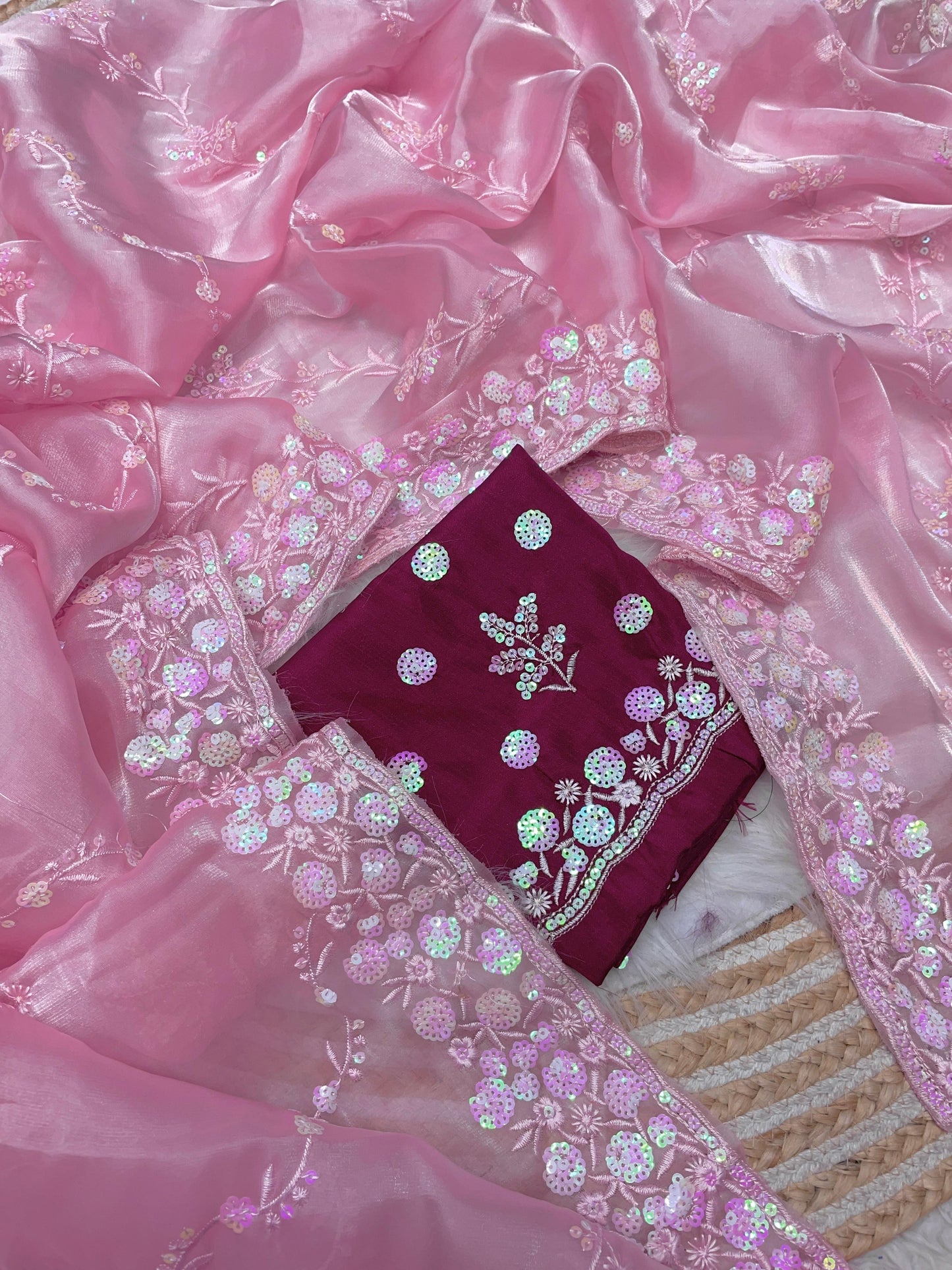 Soft jimmy choo satin sequence sarees
