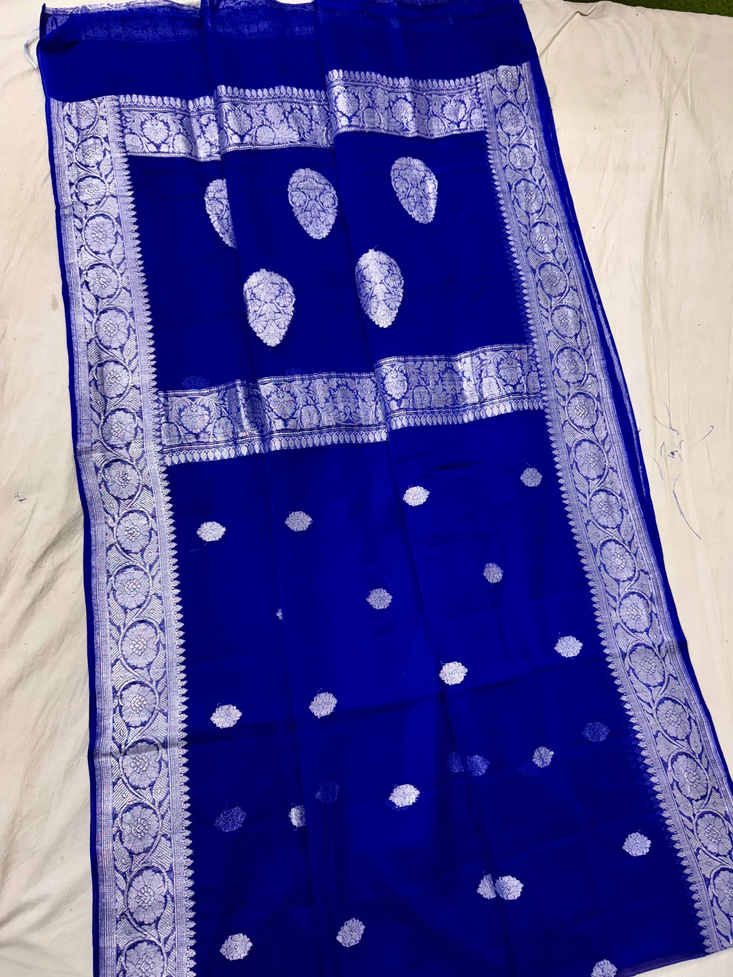 Royal blue pure banarasi georgette chiffon sarees
