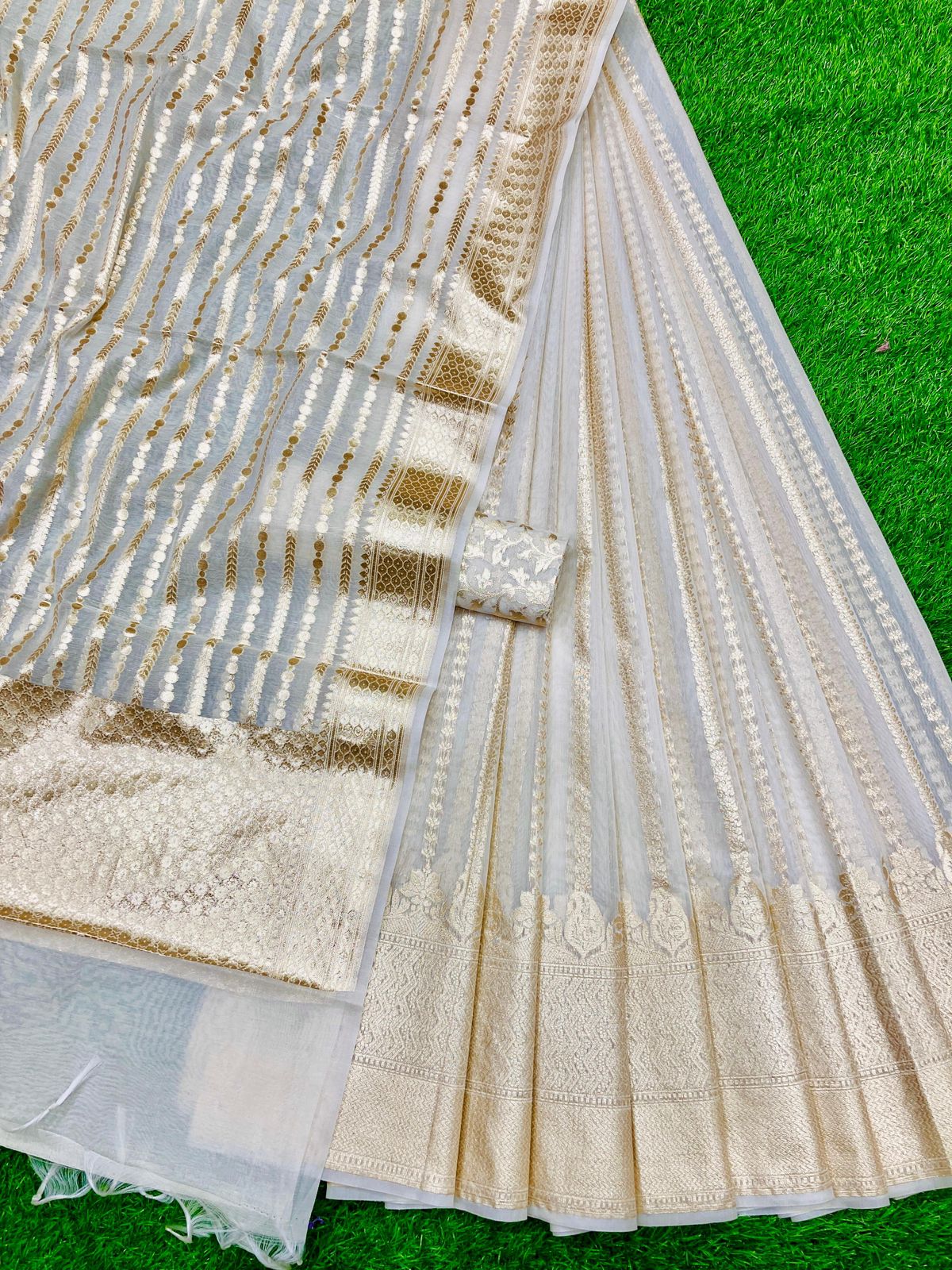 Cream banarasi lehenga for elders