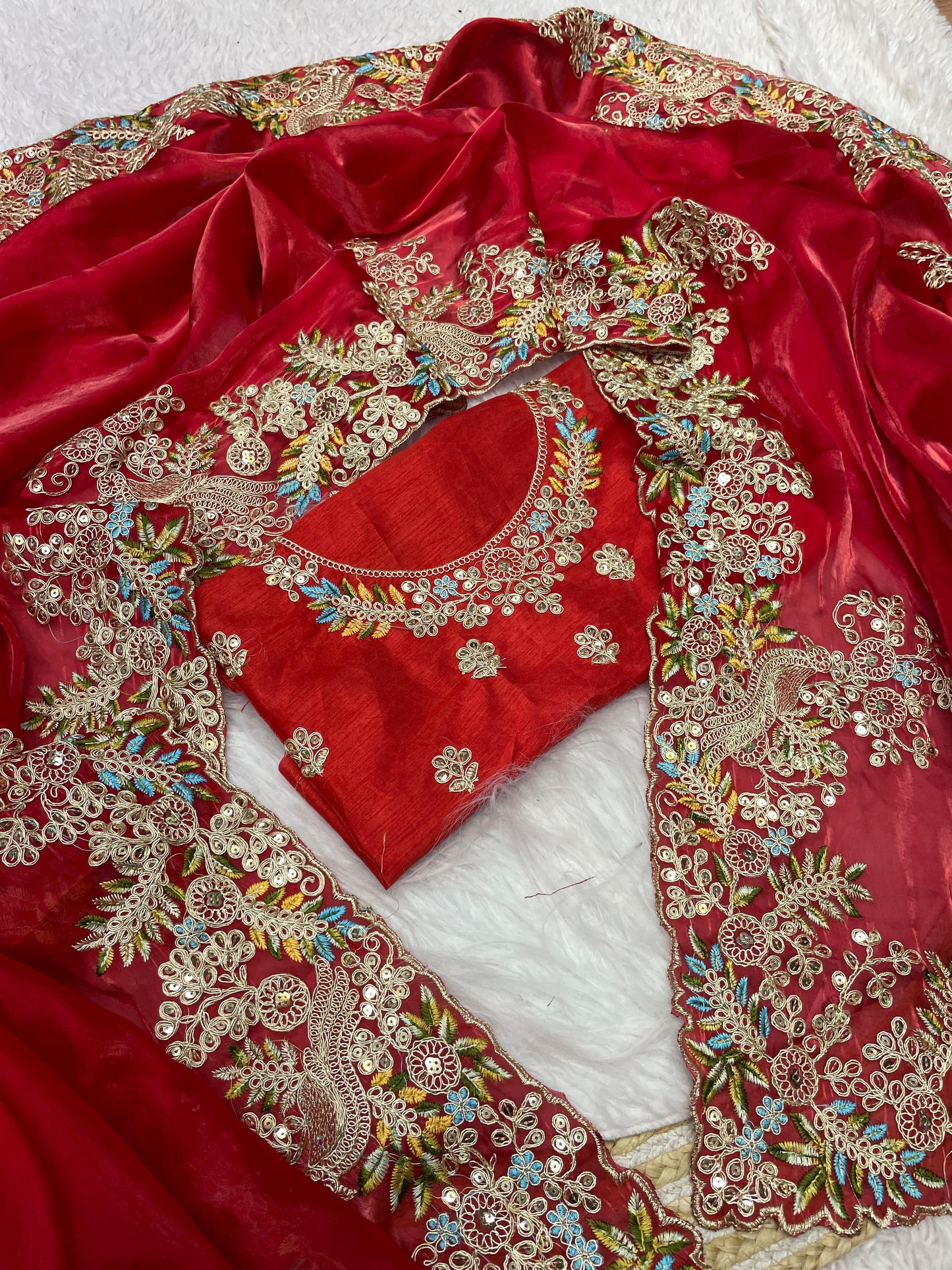 Soft jimmy choo Embroidery sarees