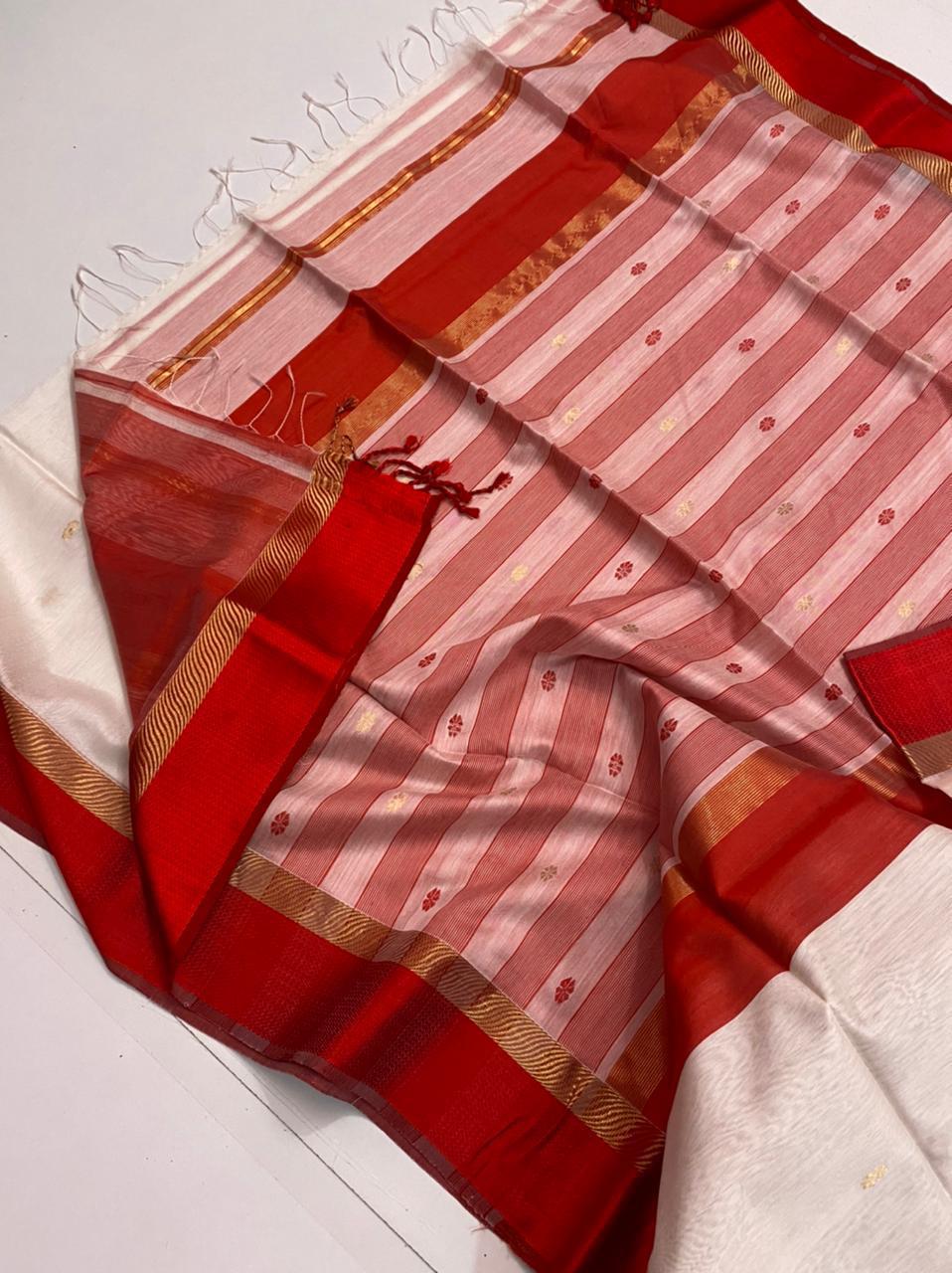 White and Red Maheshwari sarees