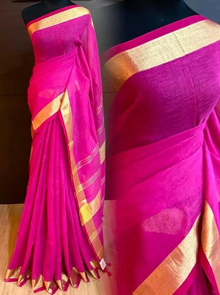 Pure linen sarees with zari border