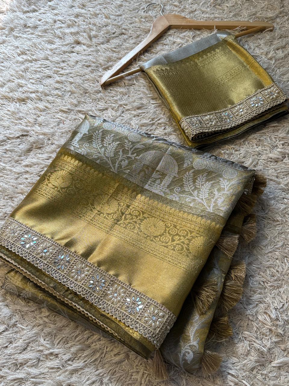 Silver and gold banarasi katan tissue silk sarees
