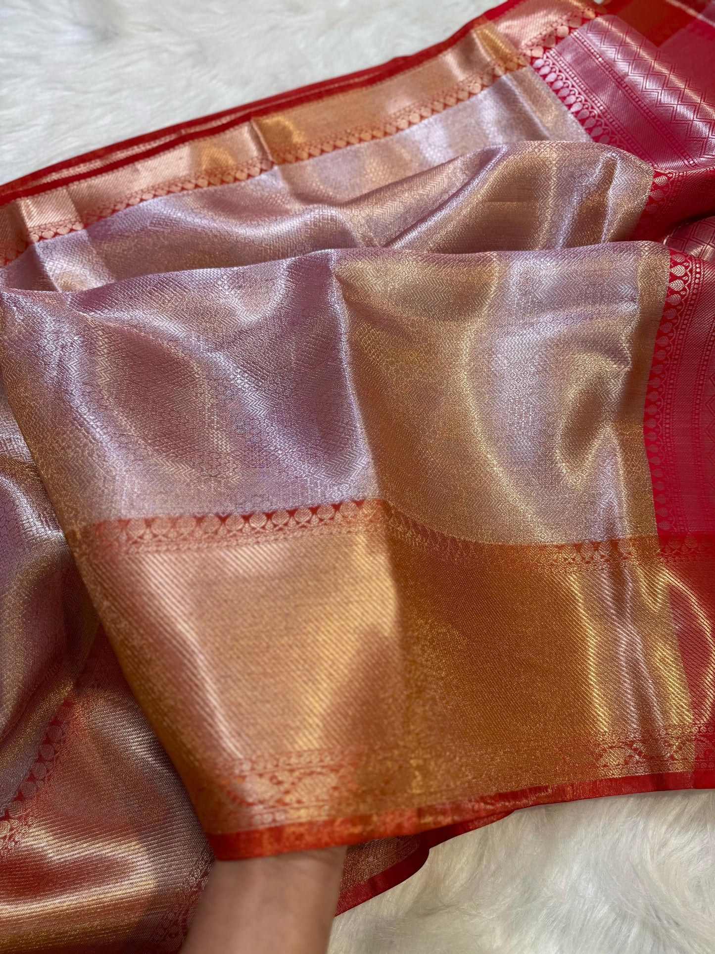 Pinkish gold Banarasi tissue silk sarees