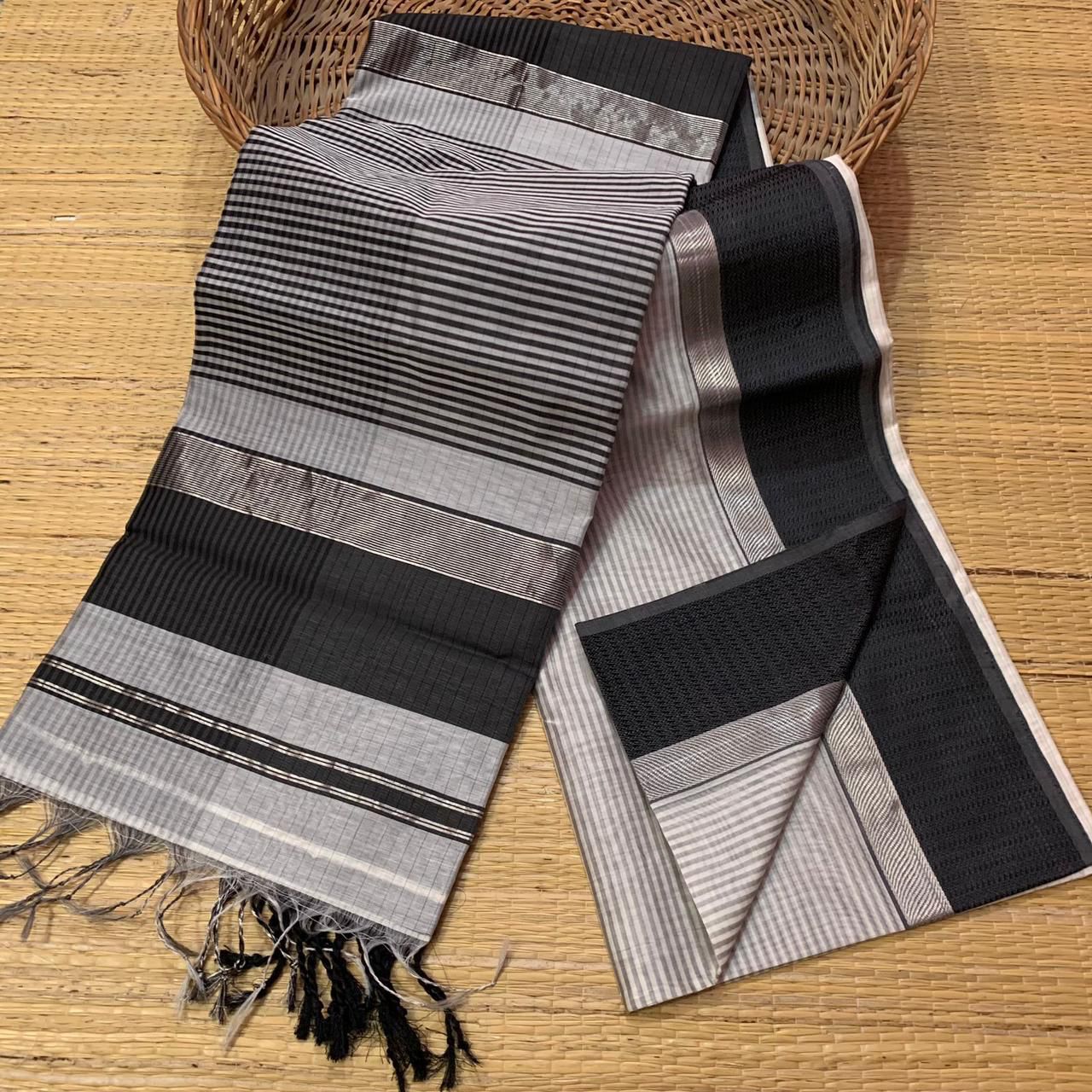 Gray and black Maheshwari sarees