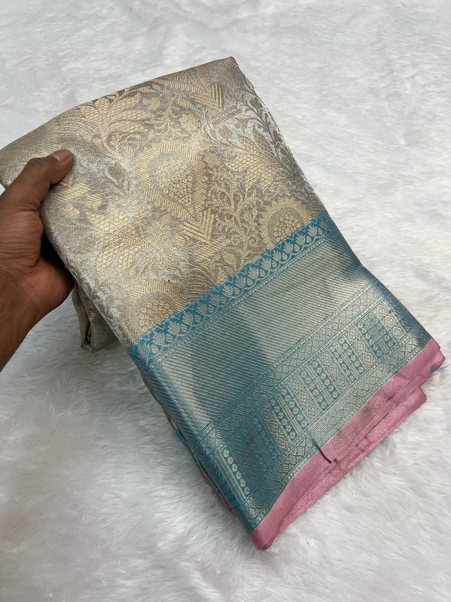 Silver banarasi katan tissue silk sarees