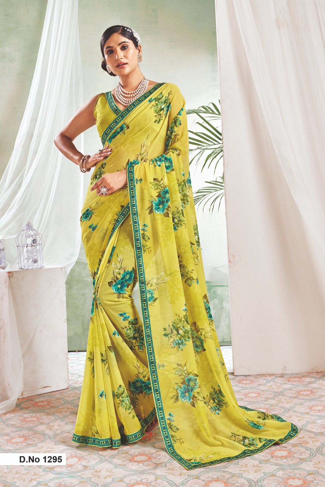 Lemon yellow georgette sarees