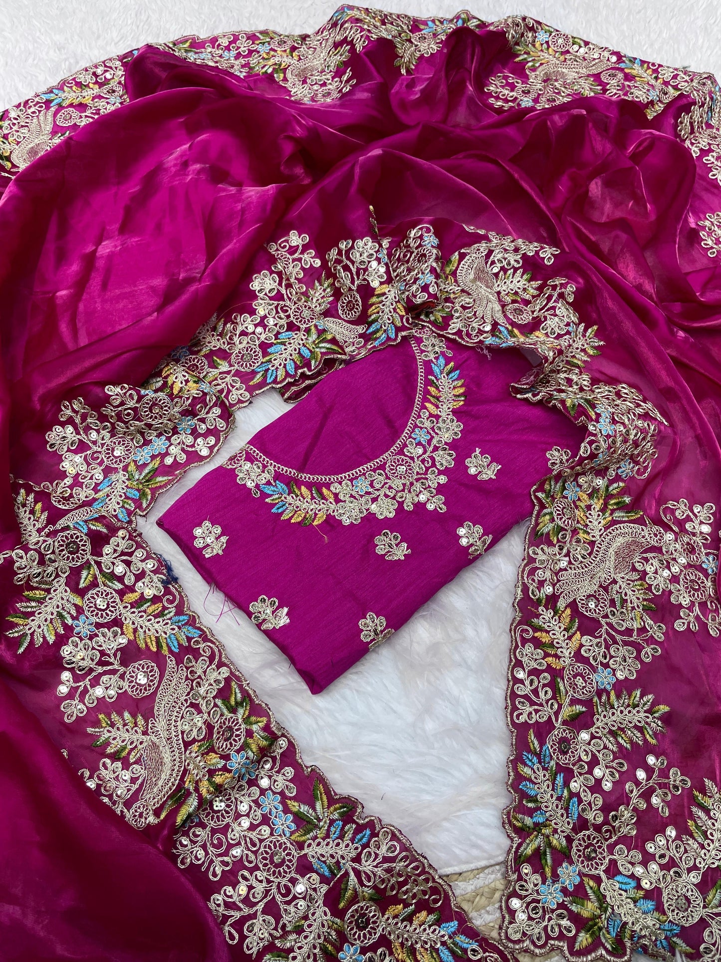 Soft jimmy choo Embroidery sarees