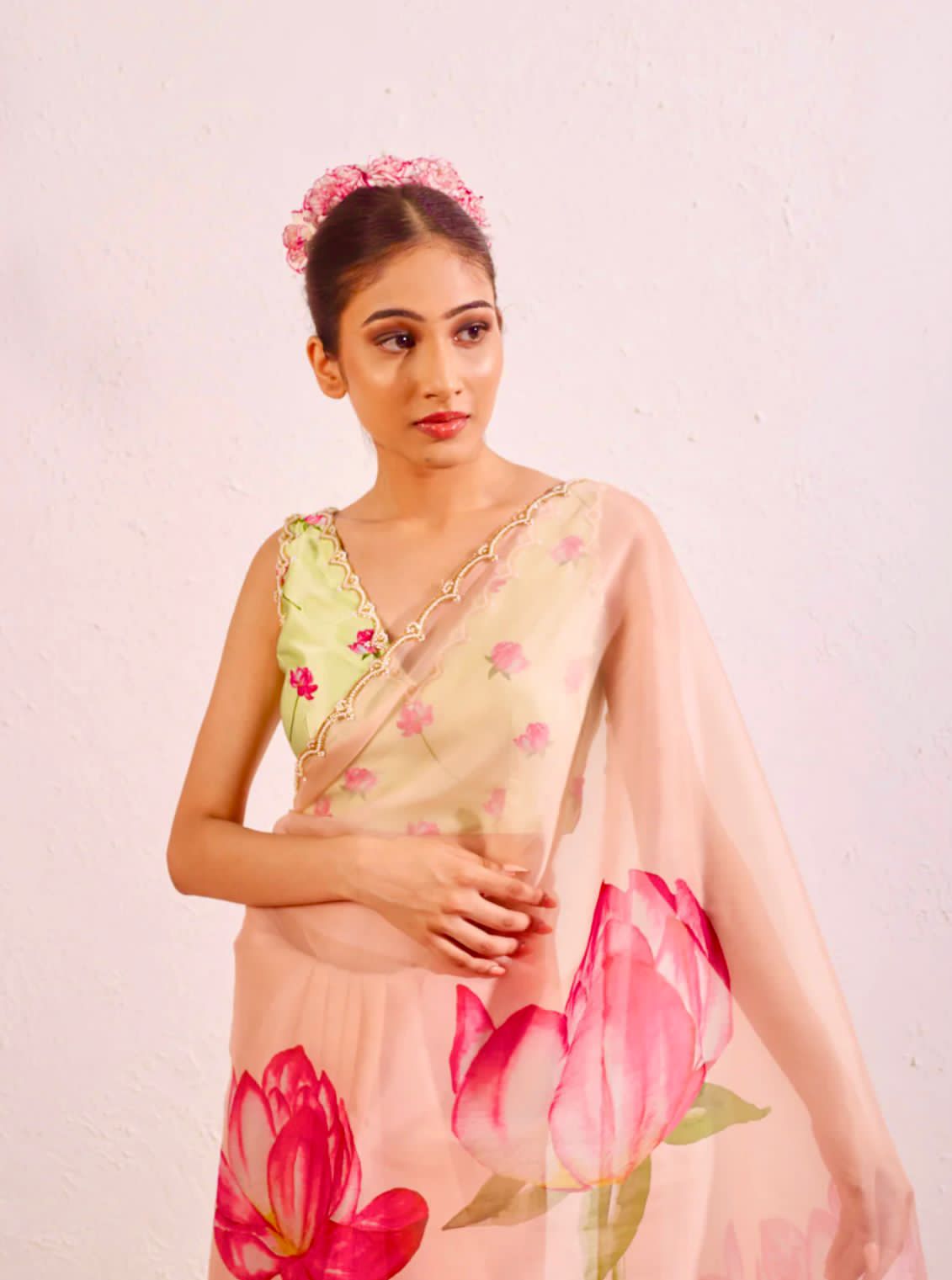 Pink organza sarees