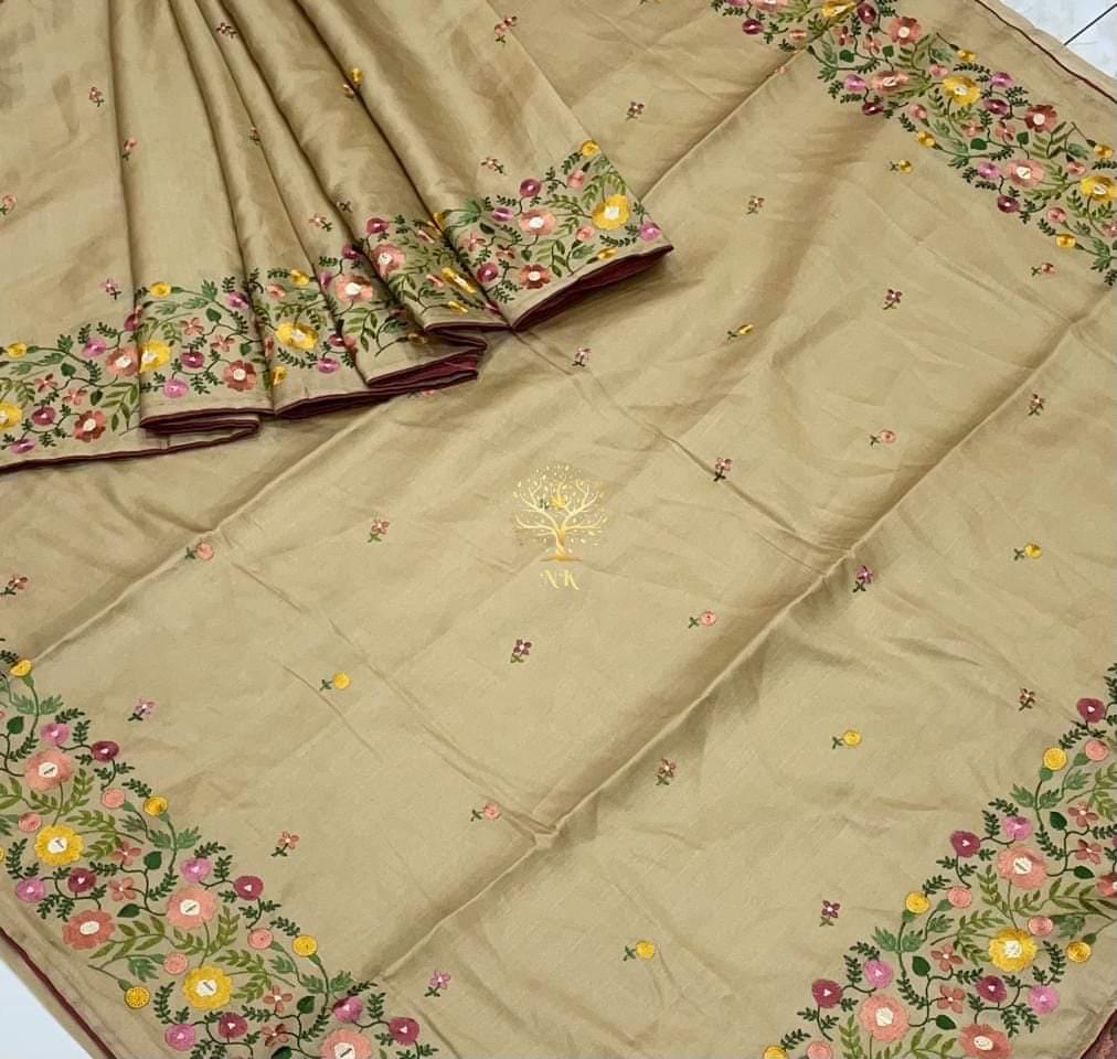 Tussar Munga silk embroidery sarees