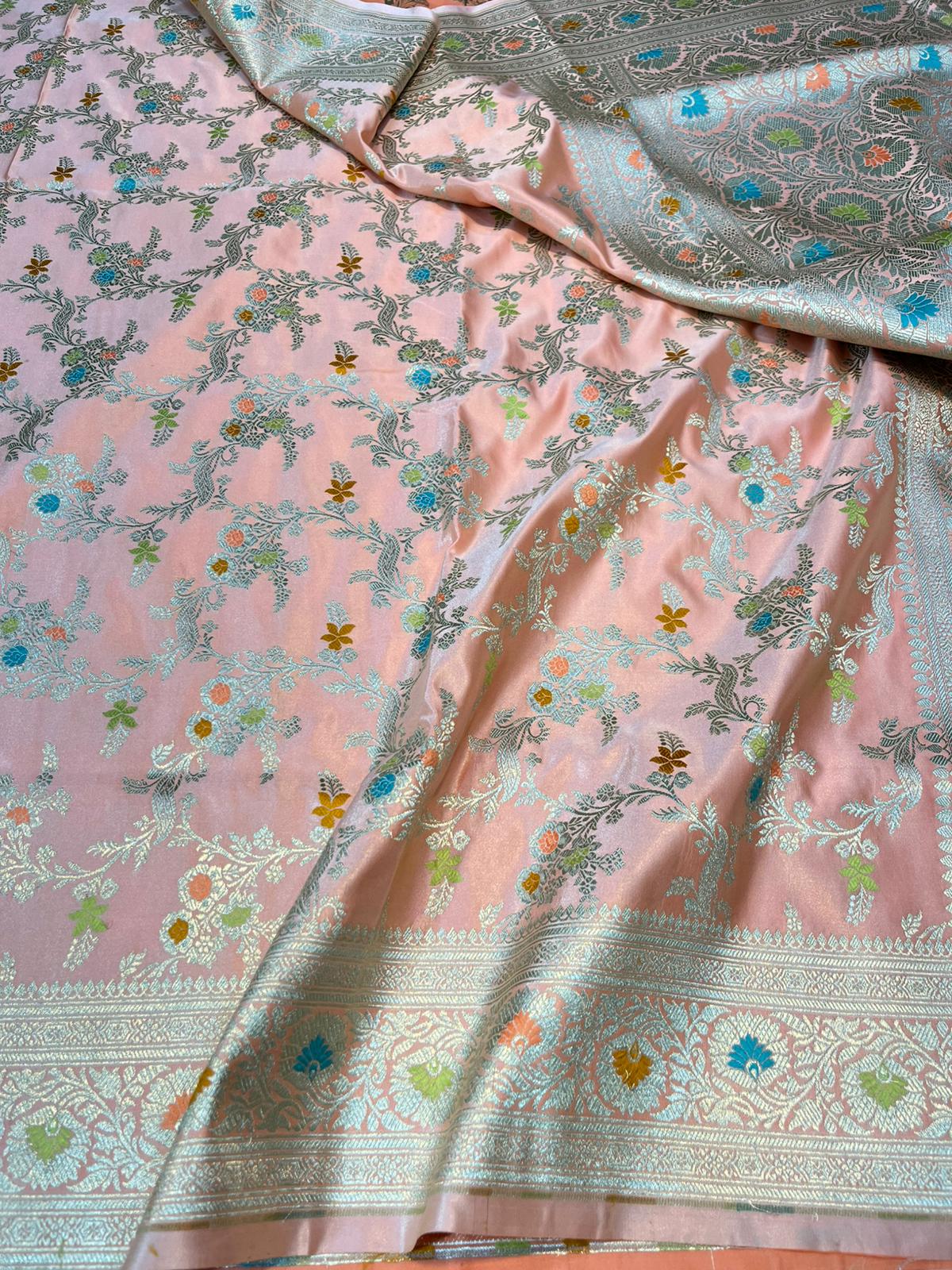 Peach pure banarasi mashru silk sarees