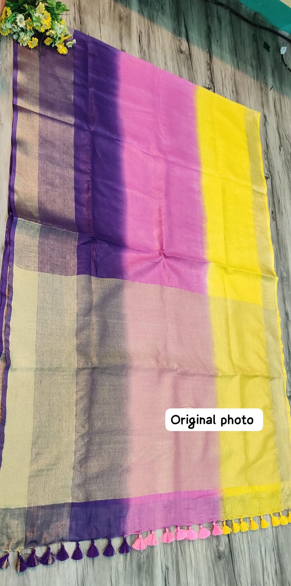 Purple with trishade linen by linen sarees