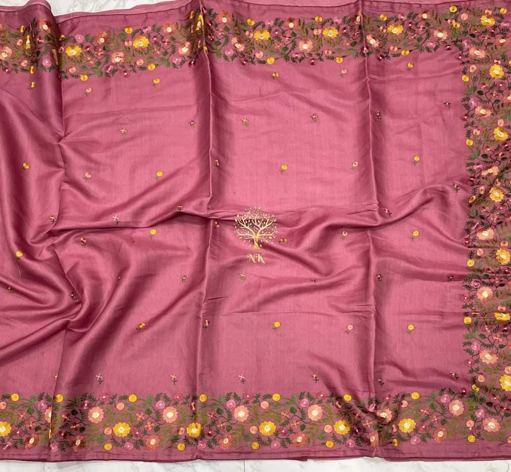 Tussar Munga silk embroidery sarees